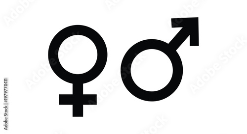 Female and male gender symbols displayed in stark black silhouette