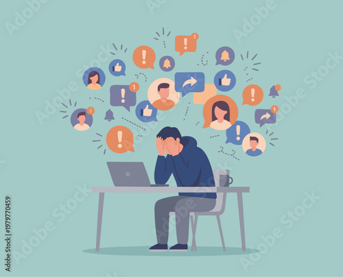 Person overwhelmed by social media notifications