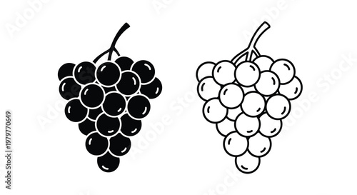 Two bunches of grapes one dark and one light silhouette