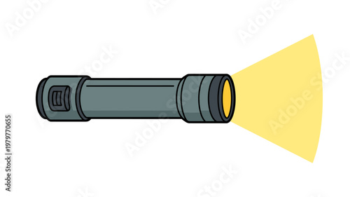 Illustration of a flashlight with bright focused light beam shining forward