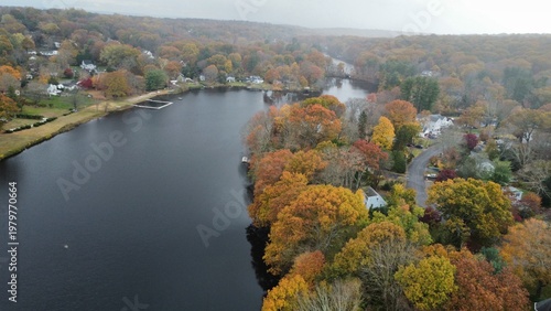 Aerial view of Samp Mortar Reservoir in Fairfield Connecticut