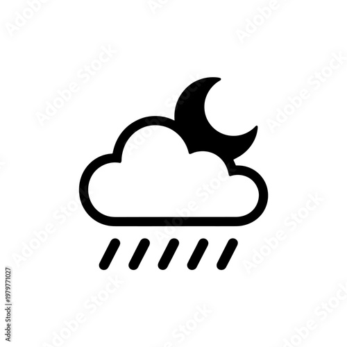 Weather icon with cloud moon and rain at night time