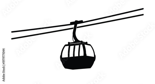 A black silhouette of a cable car suspended by wires