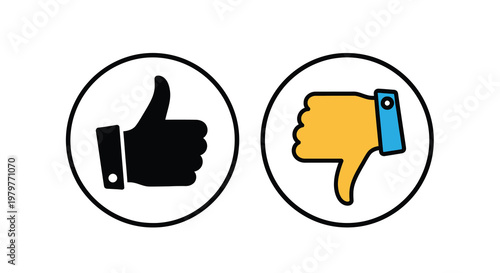 Thumbs up and down icons in circles a contrasting depiction silhouette