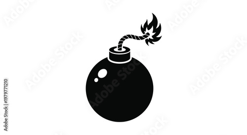A stark black silhouette of a bomb with a lit fuse silhouette