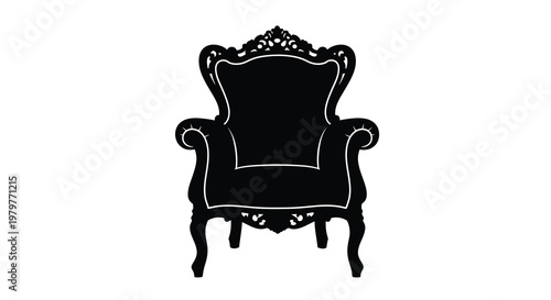 Elegant ornate armchair a striking black form against white silhouette