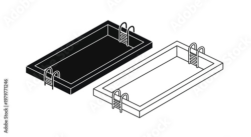 Two rectangular swimming pools in a minimalist black and white silhouette