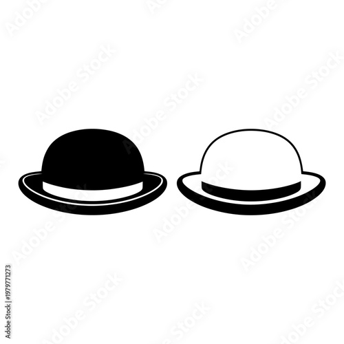 Black and white bowler hats with brims isolated on white background