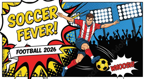Soccer Fever! Football 2026 - Dynamic Player Kicking Ball, Stadium Lights, Crowd