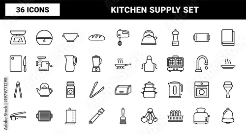 Kitchen and cooking minimalist line icon set