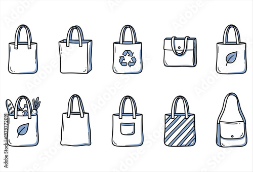 Reusable Shopping Bag Icons – Eco Friendly Tote Vector Set