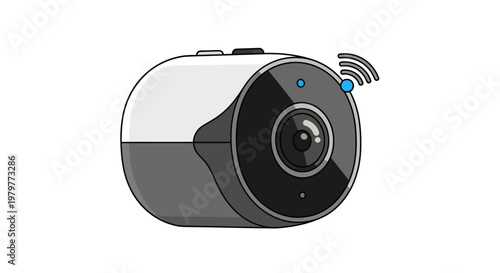 Modern Compact Wi-Fi Security Camera with Lens and Signal Icon