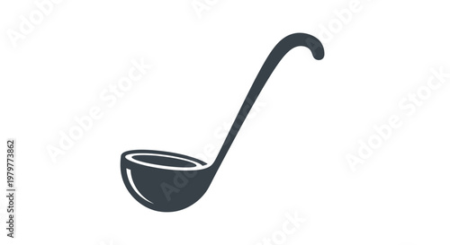 Simple Dark Grey Silhouette of a Soup Ladle on White Background