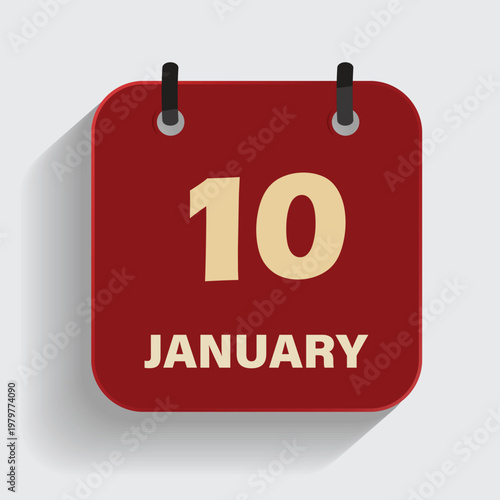 calendar icon showing tenth of january on red background for winter schedule and event planning