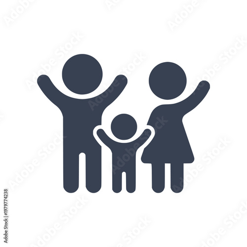 Minimal family icon with two adults and one child in simple flat SVG style. Clean geometric design ideal for social services, family care, community programs, and modern UI applications.