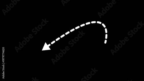 Curved clean white arrow animation on green screen in 4K UHD smooth directional motion graphic for tutorials UI overlays