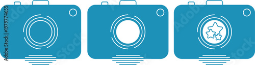 Cameras with closed open and with flash, vector touch icons for web phones and gadgets, simple and high-quality icons