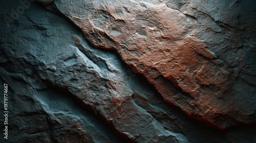 Detailed Close-Up of Rough Textured Rock Surface with Intricate Patterns and Shadows for Natural Background or Artistic Inspiration