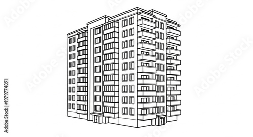 Modern Apartment Building Facade Sketch.