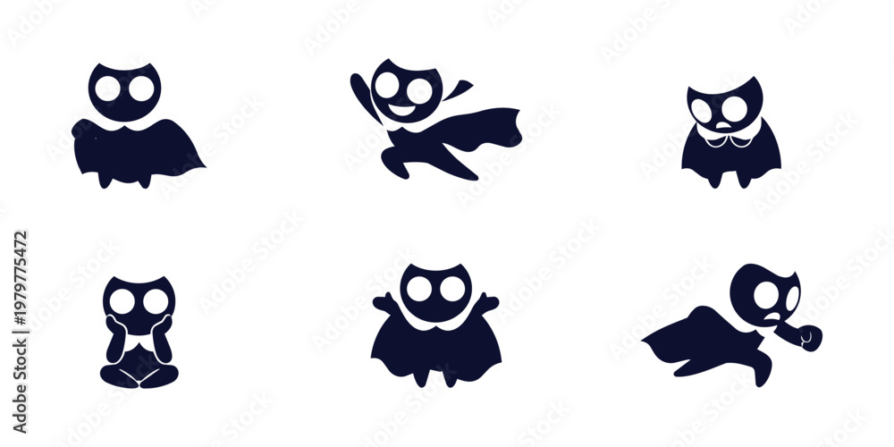Obraz premium Cute Superhero Character Poses Set. Minimalist Vector Mascot Icons with Expressive Emotions for Branding and UI