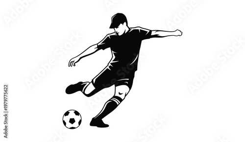 Soccer player kick logo vector, dynamic football athlete silhouette design for sports club branding, modern emblem style for team identity, league badge