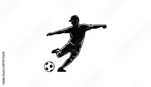 Soccer player kick logo vector, dynamic football athlete silhouette design for sports club branding, modern emblem style for team identity, league badge
