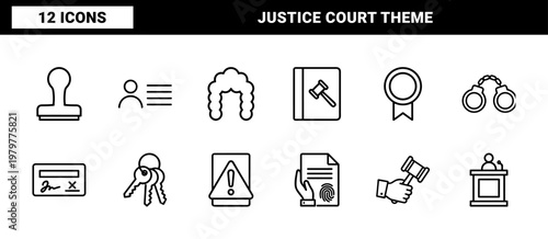 78 legal and law thin line icons for justice and court concepts