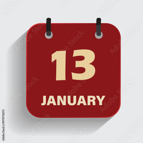 calendar icon showing thirteenth of january on red background for winter schedule and event planning