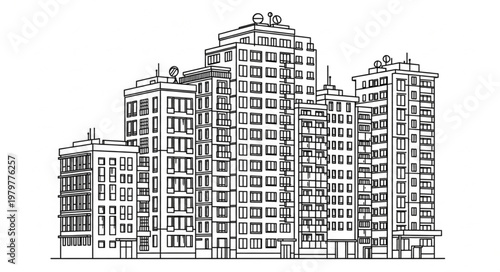 Modern Apartment Buildings Sketch.