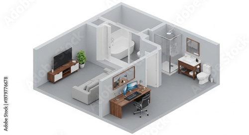 Modern Apartment Floor Plan Isometric View.