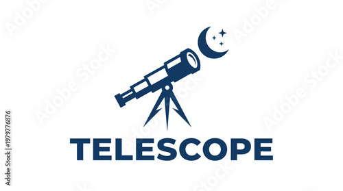 Telescope illustration with moon and stars, perfect for astronomy and science projects.