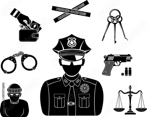 Crime and Punishment Icons Set
