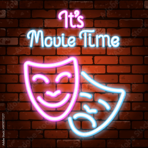 Cinema and Movie time neon signboard