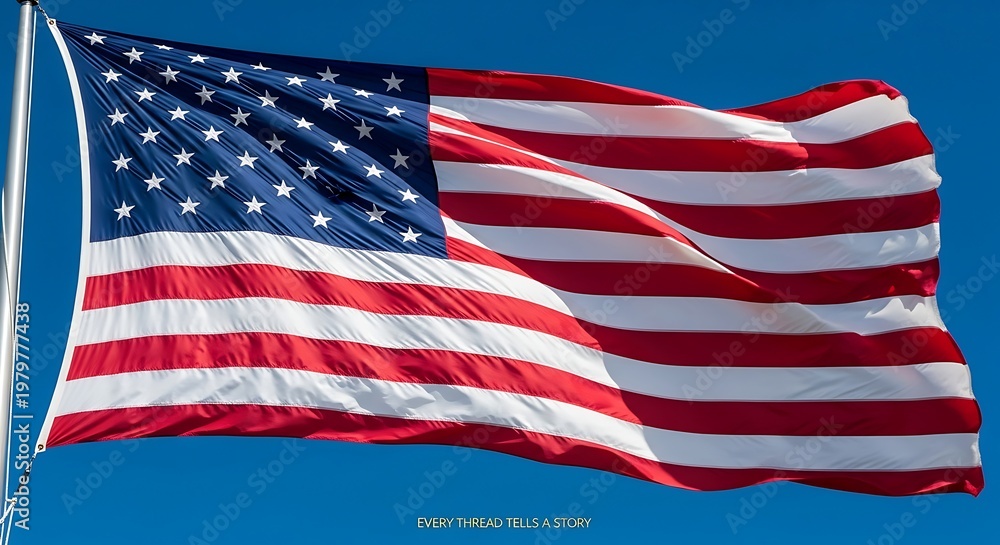 Obraz premium American national flag waving in the wind against a clear blue sky background