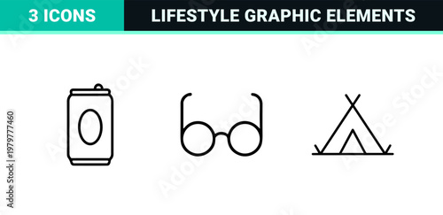 Minimalist lifestyle and entertainment linear icons
