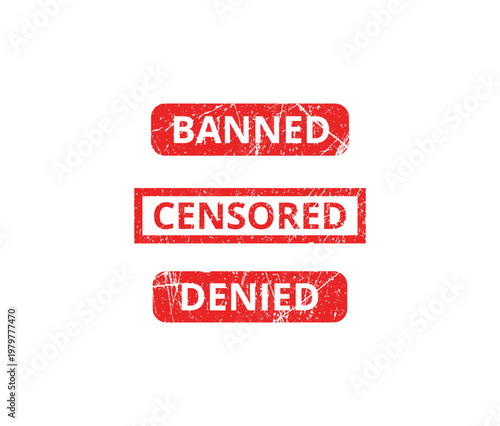Red grunge banned censored denied stamp set vector illustration for graphic design.