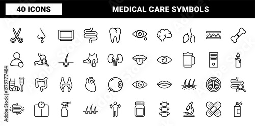 Minimalist human anatomy and medical healthcare line icon set