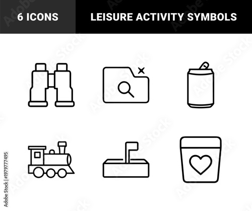 Minimalist lifestyle and hobby linear icon set on white background