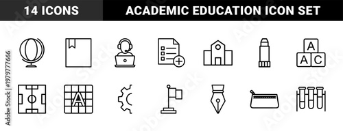 Minimalist education and school outline icon set in thin line style