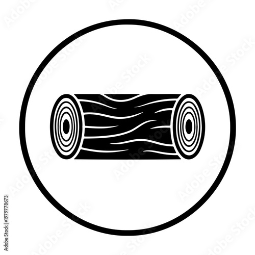 Minimalist wood log icon, black timber trunk vector, forestry and lumber industry symbol