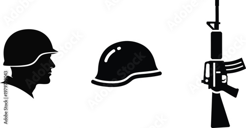 Memorial day remembrance silhouette of military helmet and rifle honoring fallen heroes