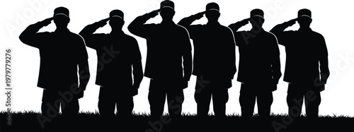 Honoring heroes a memorial day silhouette of soldiers saluting with respect