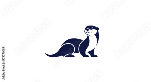 Cute Otter Logo Design, Nautical Animal Mascot, Vector Illustration