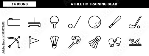 Minimalist sports and fitness line icons in grid layout