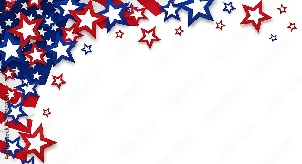 Obraz premium Patriotic frame with red white and blue stars on white background, patriotic