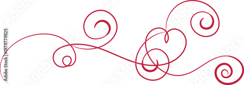 Red swirling lines and curls in a decorative pattern on a white background