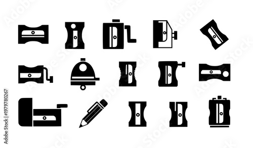 Minimal sharpener icon set school supplies silhouette vector EPS 10