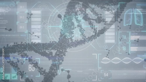 Animation of covid cell over dna on digital screen