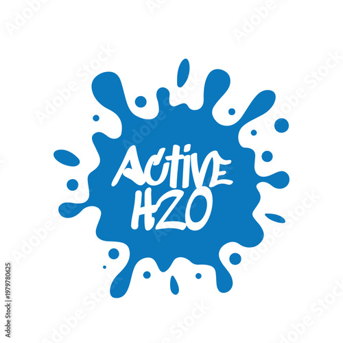 blue water splash graphic with active h2o text in center for mineral water branding
