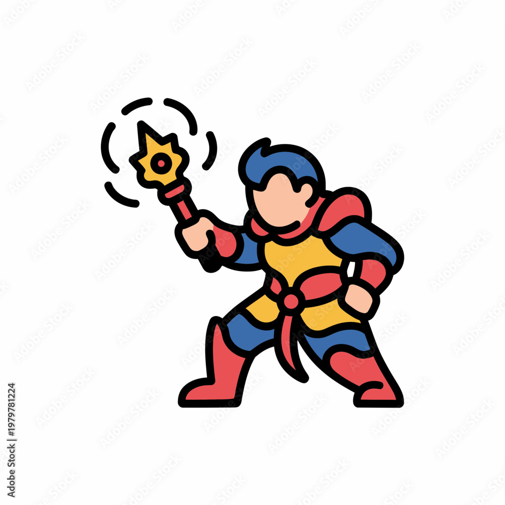 Naklejka premium Superhero Holding Magic Wand with Star on White Background